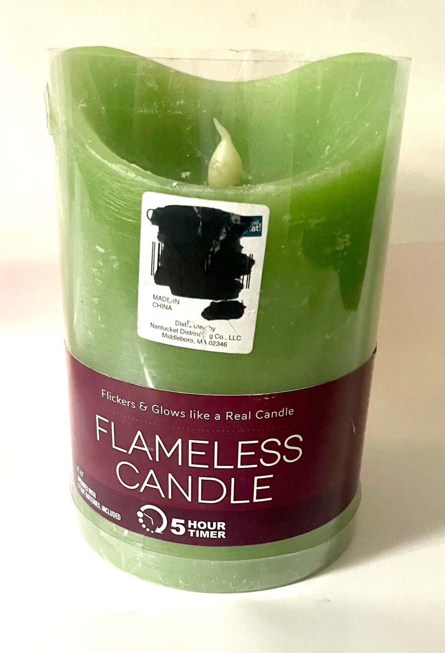 Nantucket Distributing Green Flameless LED Pillar Candle with 5-Hour Timer